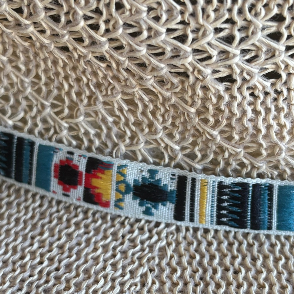 Sun 'N' Sand Beachy Natural Tan Sun Hat Colorful Tribal Band - Picture 3 of 11